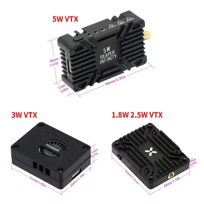 Foxeer Reaper Extreme V2 5.8G 2.5W / 3W 72CH Pit FPV VTX / 4.9G-6G Infinity 5W 10W 80CH VTX pour drone FPV longue portée