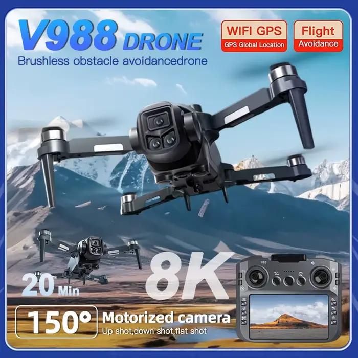 Nouveau Drone Caméra V988 8K Professionnel avec Écran Intégré, Drone RC Compact pour Photographie Aérienne, Utilisation Sportive et Voyages