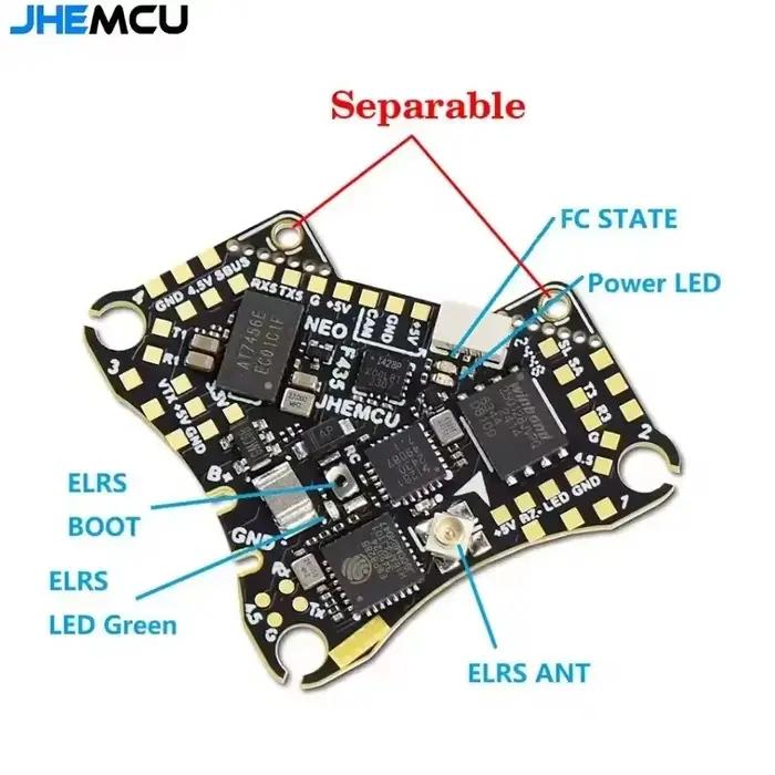 Contrôleur de vol JHEMCU F435 NEO 1S AIO avec ESC 4-en-1 5A Dshot300 Type-C intégré ELRS 2.4G pour micro-drone FPV RC Whoop Racing