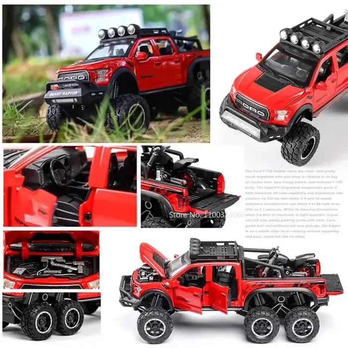 Raptor – modèles de voitures tout-terrain F150, jouets en alliage moulé sous pression avec son et lumière, véhicule en métal, jouets pour garçon, Collection de cadeaux, 1/28