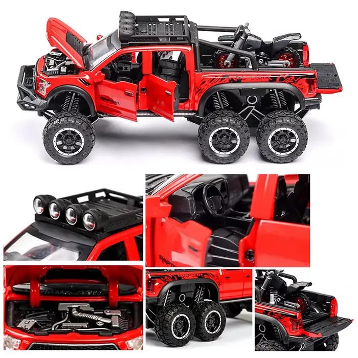 Modèles de voitures tout-terrain Raptor F150 1:28, jouets en alliage moulé sous pression avec son et lumière, véhicules en métal à tirer en arrière, jouets pour garçons, collection de cadeaux