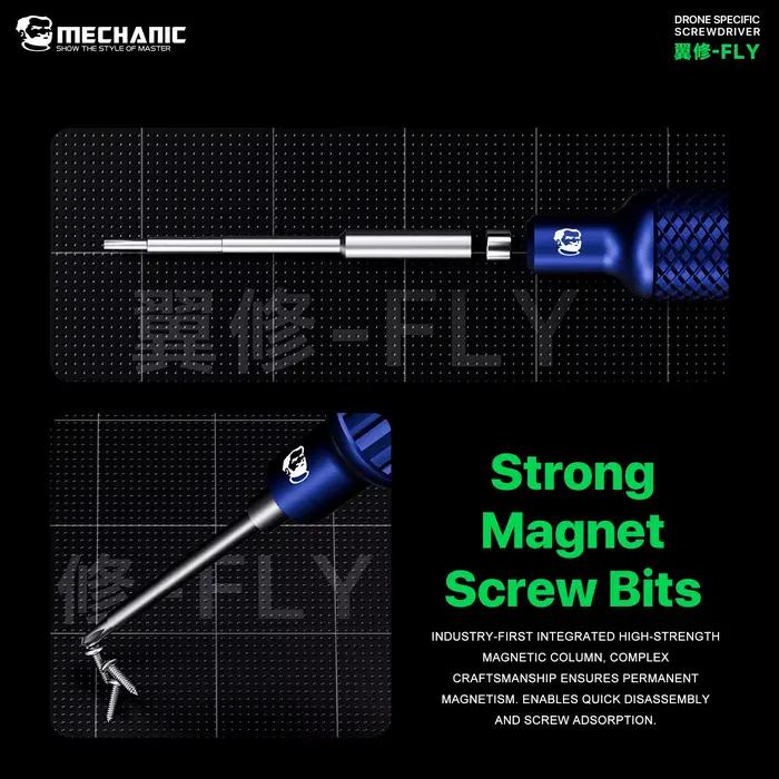 Kit de tournevis de précision pour drone MECHANIC FLY, 6 pièces, embouts en acier S2, conception à roulement à billes magnétique, pour la réparation de drones