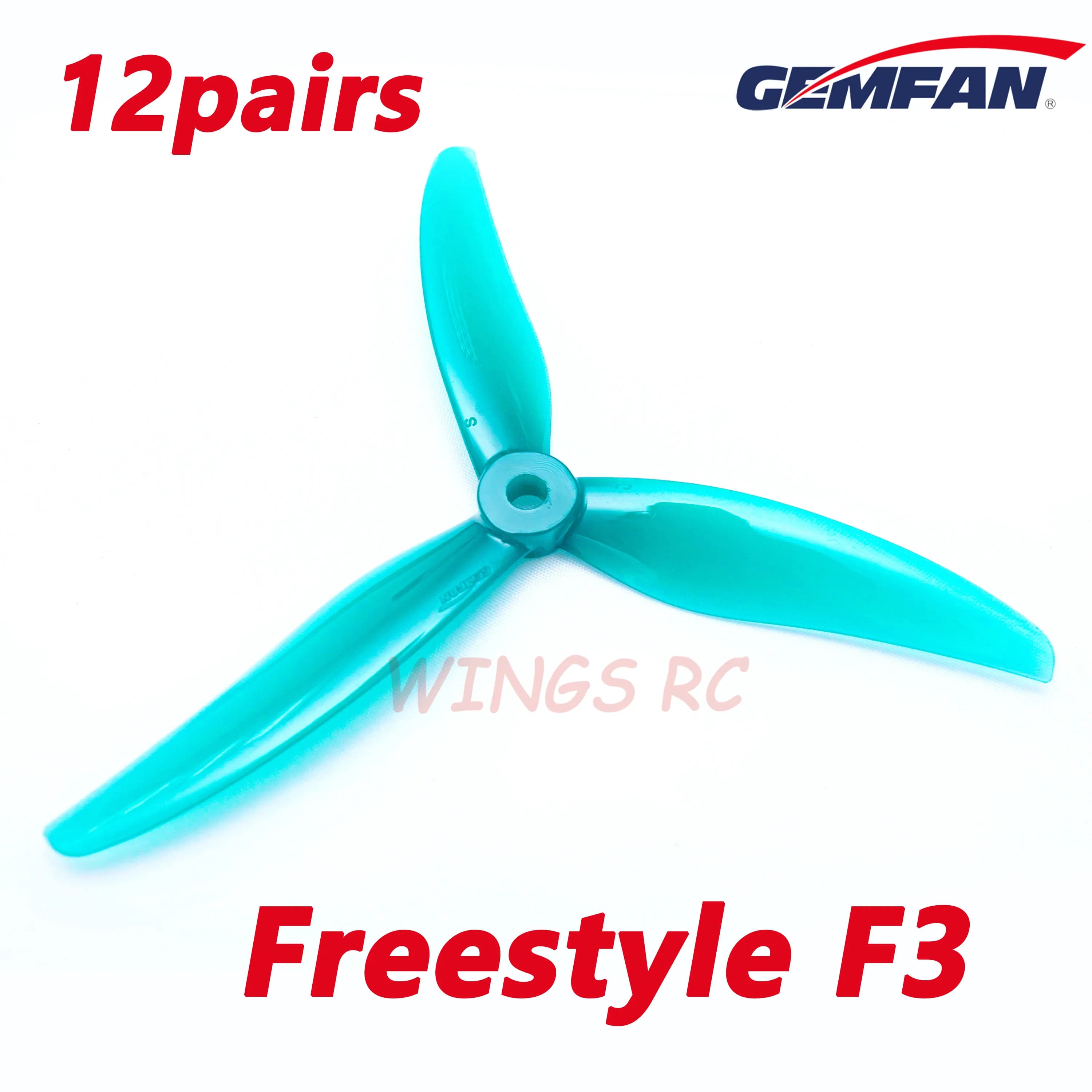 Gemfan-ProplessF3 FreKou3 S 3 Lames pour Drone FPV FreKouRC, 24 Pièces/12 Paires, 5133 5.1x3x3 PC