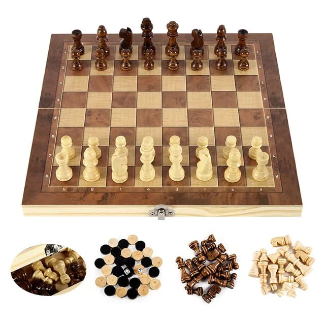 Échiquier 3 en 1, plateau de jeu d'échecs portable en bois pliant, échiquier en bois pour adultes (é