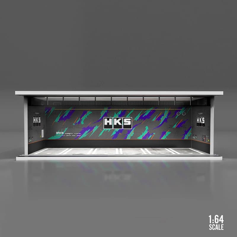 1:64 Gulf / HKS /Michelin /Advan Parking Garage édition lumineuse scène assemblée Diorama voiture Pa