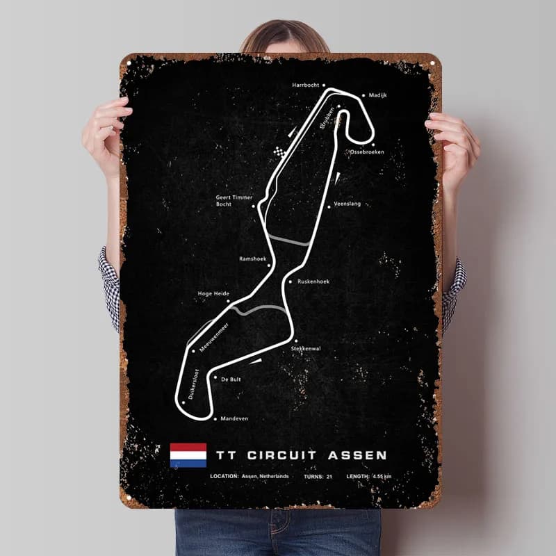 TT Circuit Assen affiche Circuits de course signe en métal homme grotte personnalisable F1 pistes Pl