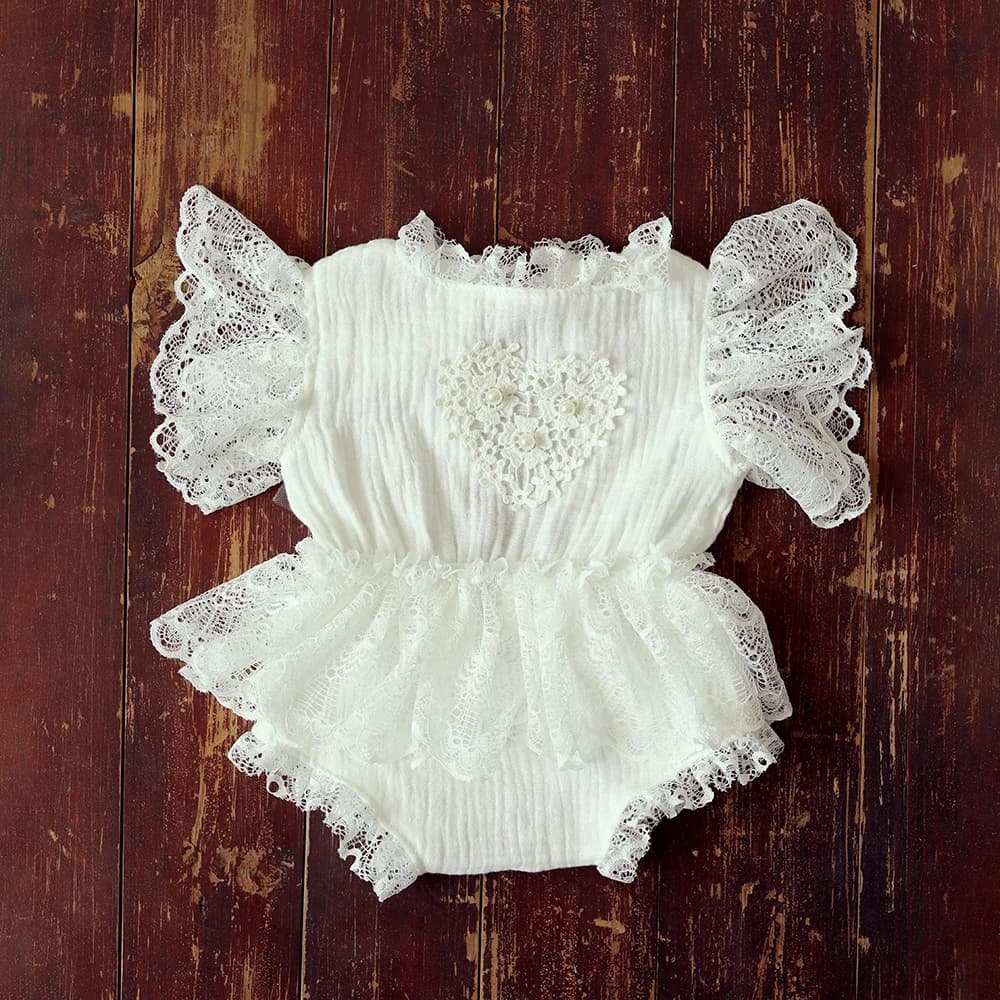 Combinaison à volants en dentelle pour bébé fille, avec nœud et bandeau, accessoires de photographie