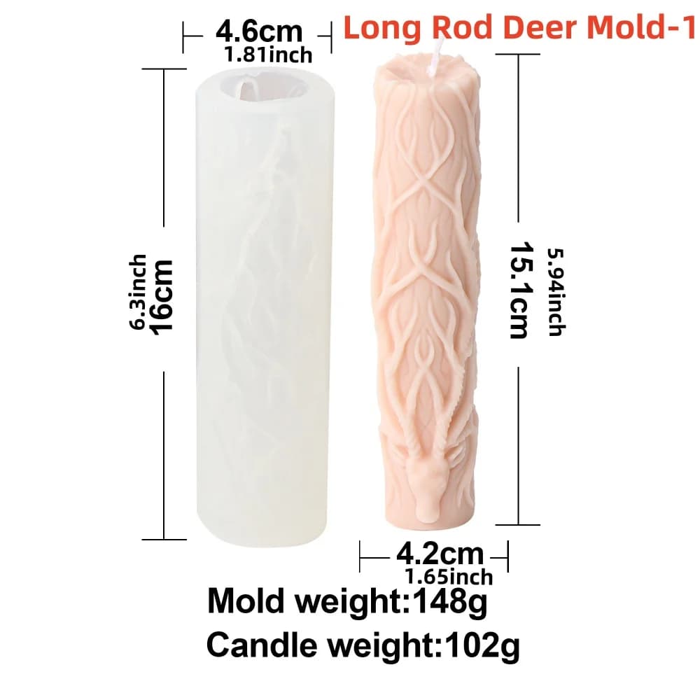 Moule en Silicone pour bougie, colonne de bois de renne, pilier 3D, cire pour bricolage, corne d'éla