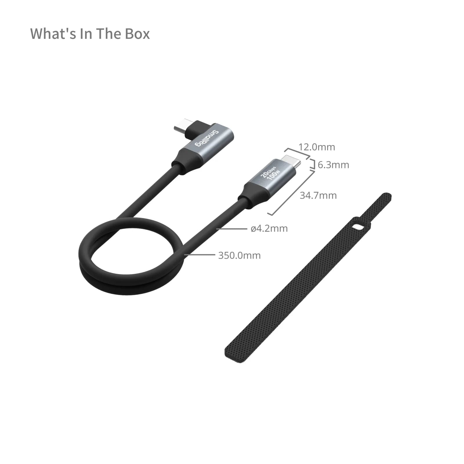 SmallRig USB-C câble de données coudé droit vers USB-C, prise en charge de charge rapide 20Gbps et 1