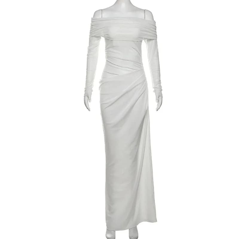 Robe de maternité en dentelle transparente, robe longue moulante à manches longues et épaules dénudé