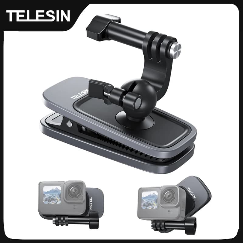 TELESIN 360 ° Support de pince à dos magnétique rotatif pour GoPro Hero 13 12 11 10 9 8 7 Insta360
