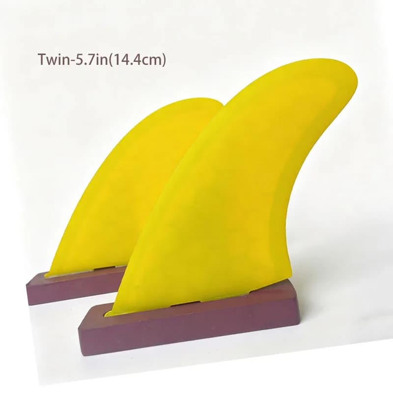 Ailerons de planche de surf jumeaux de 5,7 pouces, double face, jaunes, en fibre de verre alvéolée