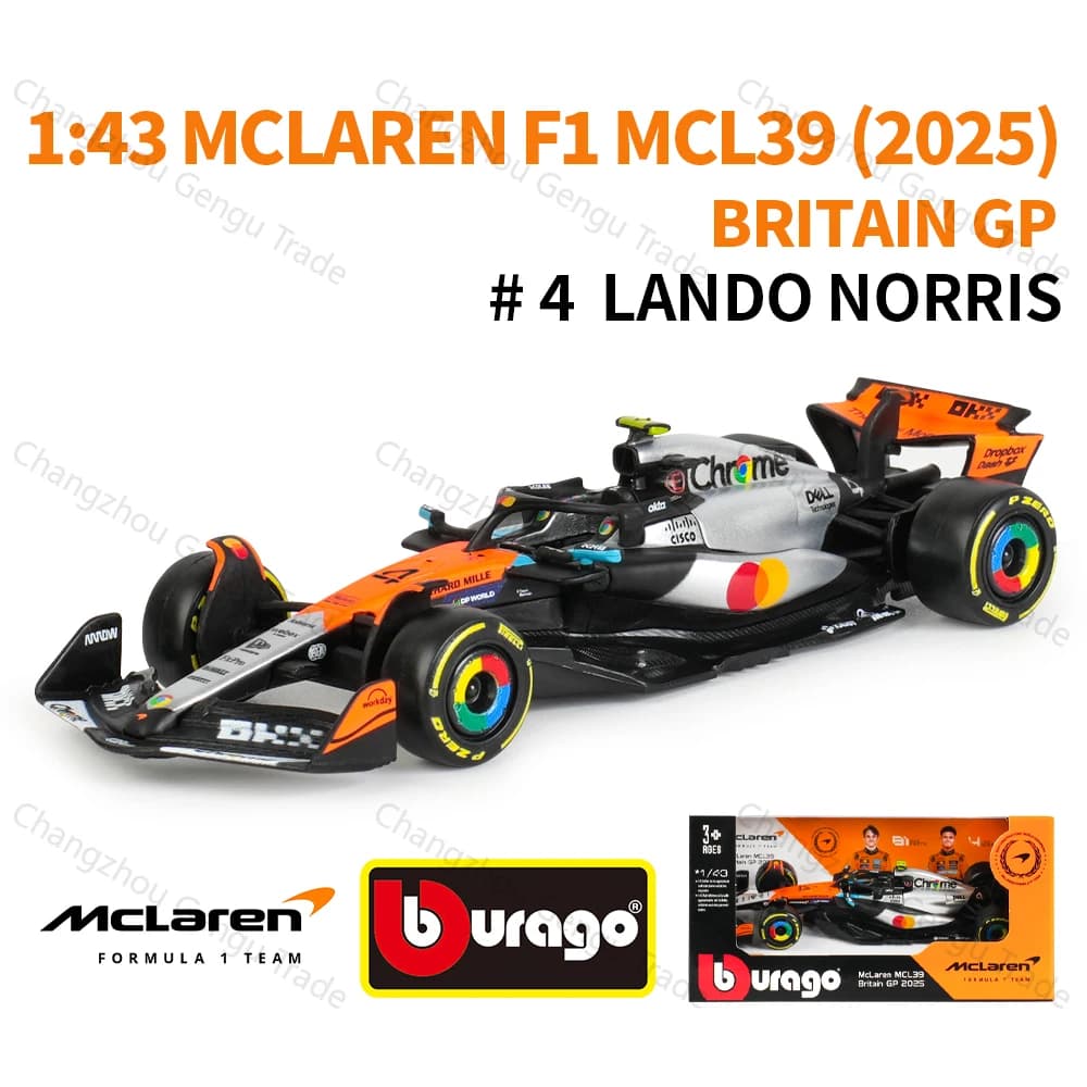 Bburago 1:43 McLaren MCL39 Britain F1 Voiture de Formule 1 en métal moulé sous pression, modèle de c