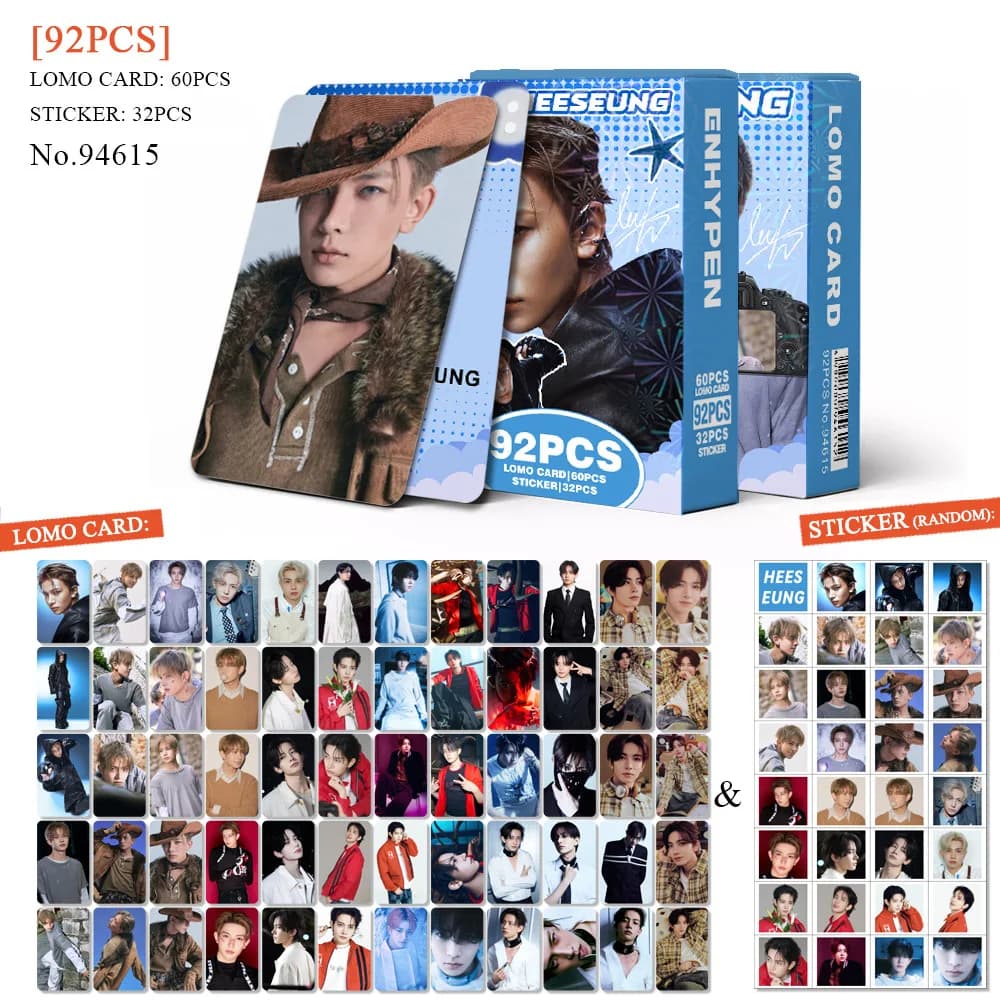 Cartes photo Enhypen, Engene, Kpop, 92 pièces (60 cartes Lomo + 32 autocollants), cartes photo haute