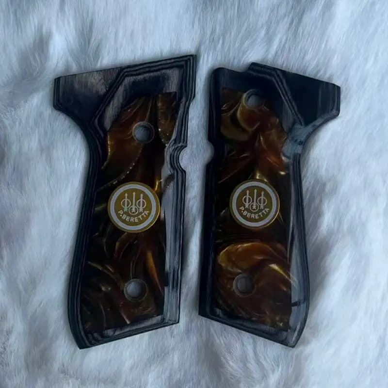 Nouveau modèle 2026 Poignée de pistolet 92FS - Bois noir avec gaufrage doré
