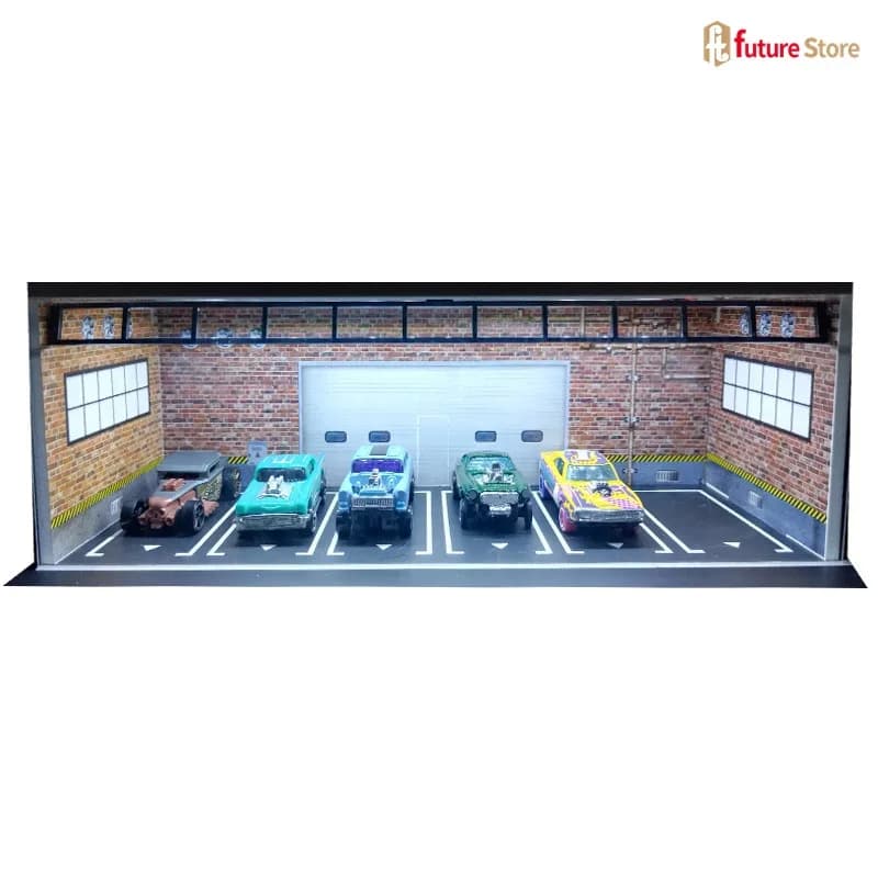 Modèle de scène de garage 1/64 avec éclairage, diorama assemblé, boîte de rangement pour parking de