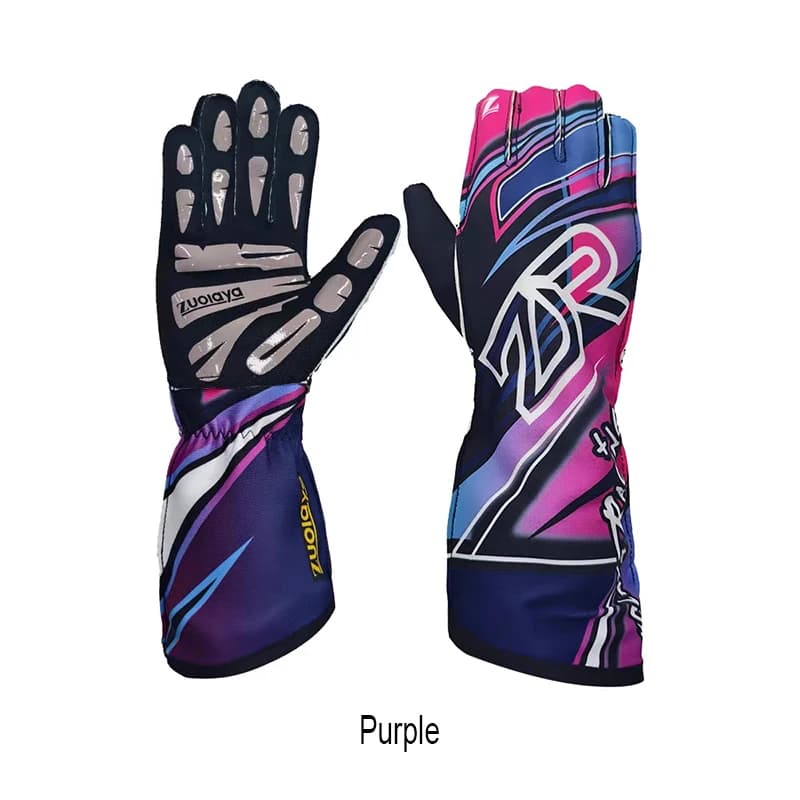 Gants de karting de course à couture extérieure longue, antidérapants, légers, fins, avec paume inté