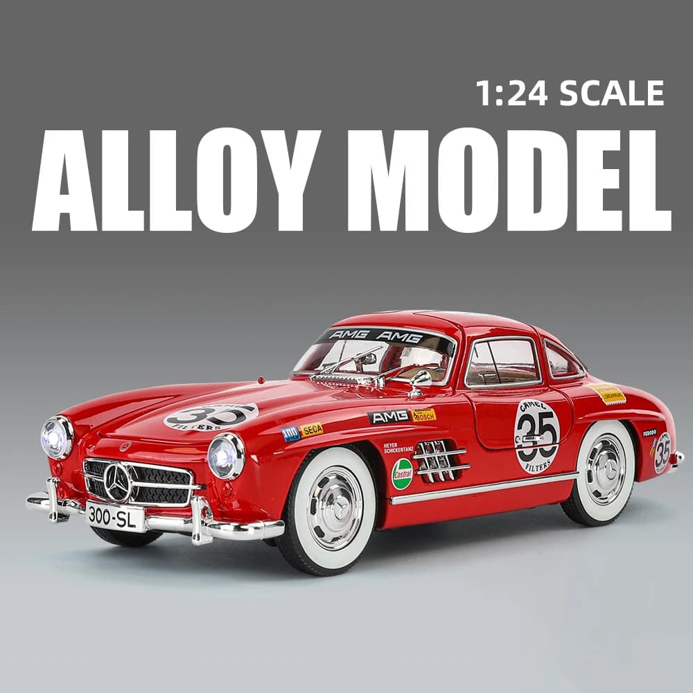Modèle de voiture de sport en alliage Benzs 300SL, Version piste 1:24, véhicules de course en métal