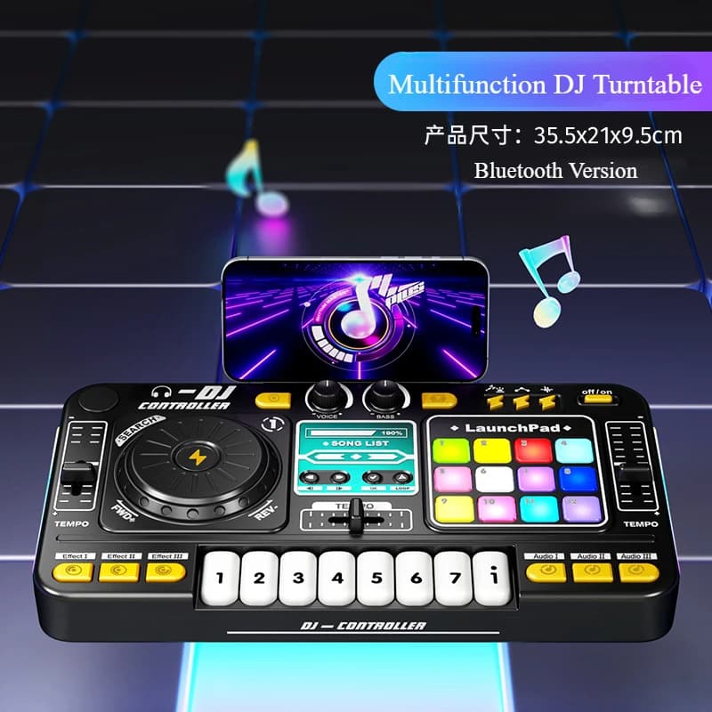 Table de mixage DJ musicale avec microphone, lumière, Bluetooth, console DJ éducative, jouet musical