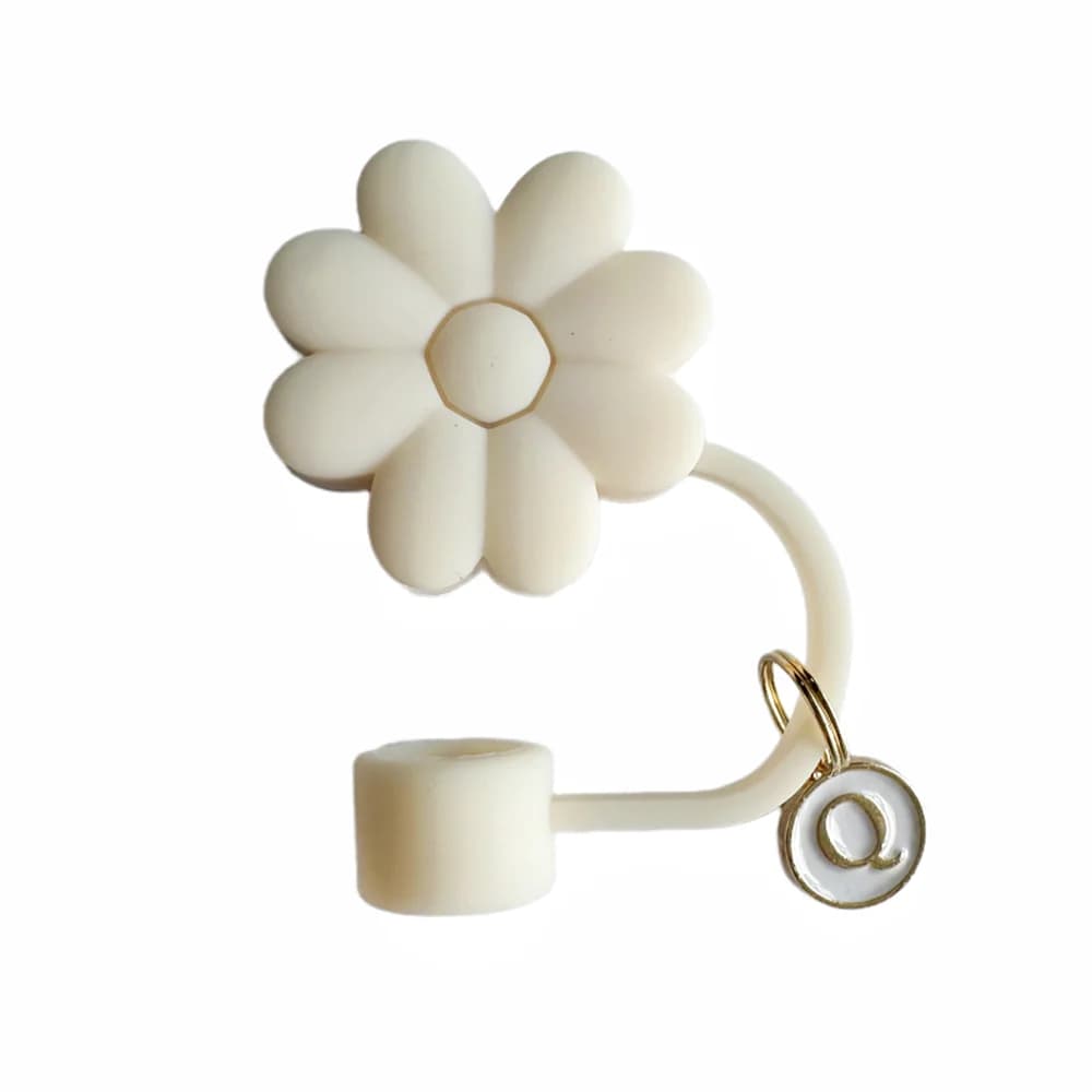 Capuchon de paille accessoire blanc crème, couvercle de paille en silicone 26 lettres, couvercle de 