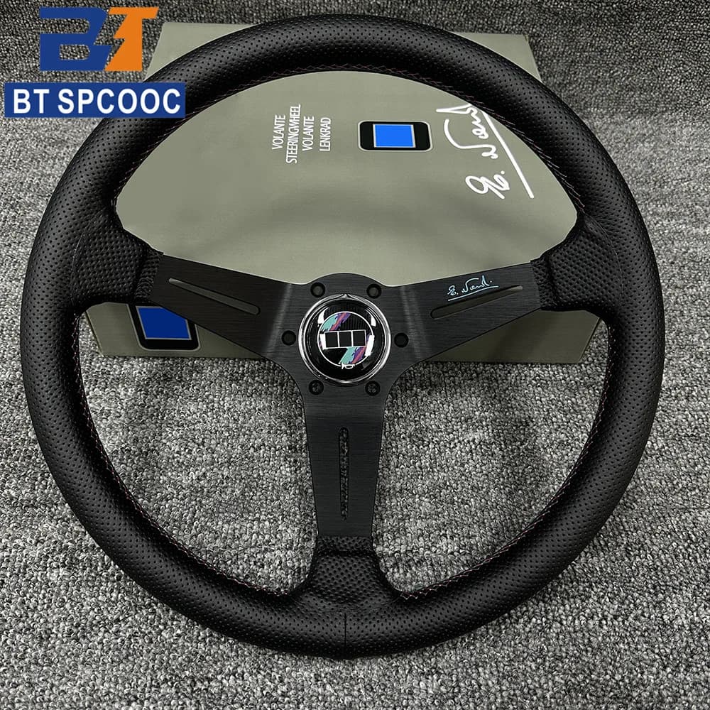 KS 14 pouces 350mm plat profond course modifié en cuir véritable voiture Sport volant 3 couleurs lig