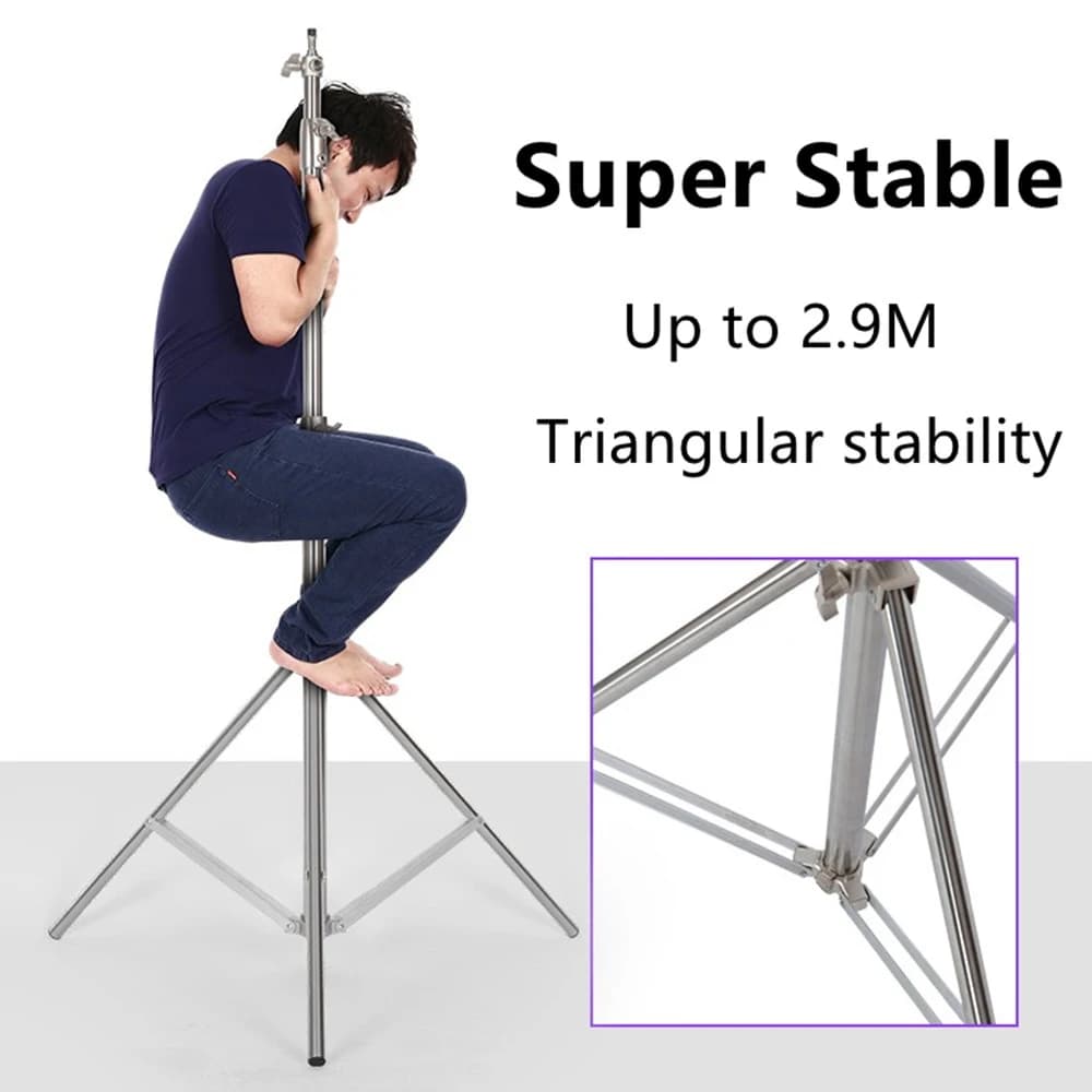 Grand trépied Super Stable en acier inoxydable, 2.8M, support d'éclairage pliable, photographie pour