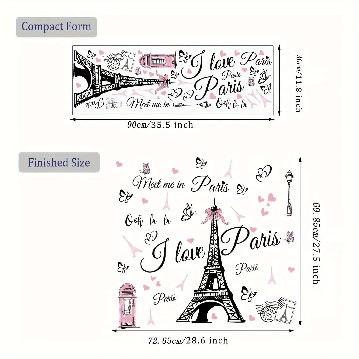 1 autocollant mural auto-adhésif romantique « I Love Paris » de la tour Eiffel de Paris, adapté pour