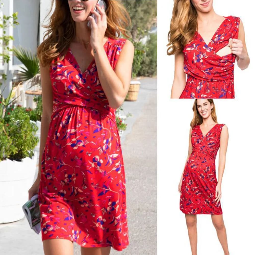 Femmes enceintes charmante robe florale décontracté été maman robe sans manches pour adulte grossess