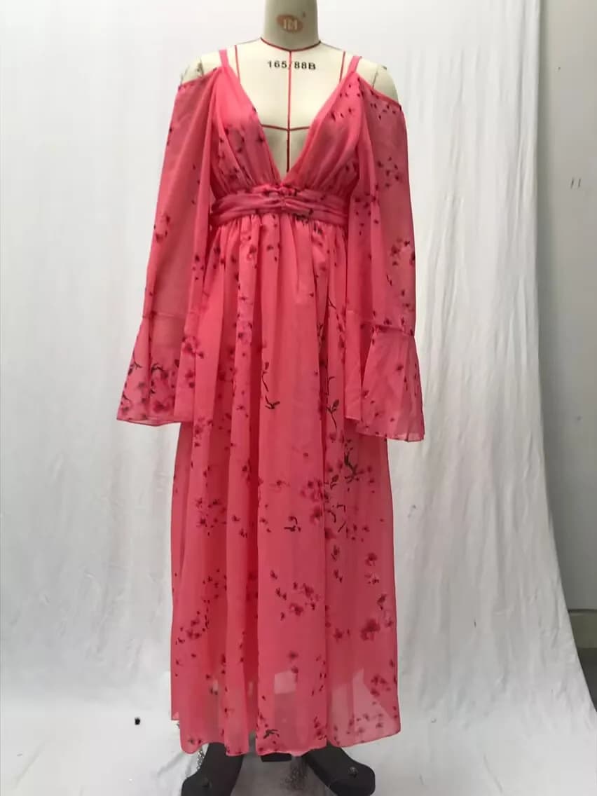 Robe de maternité longue à imprimé Floral, Sexy, col en v, coupe ample, jupe de Base polyvalente, vê