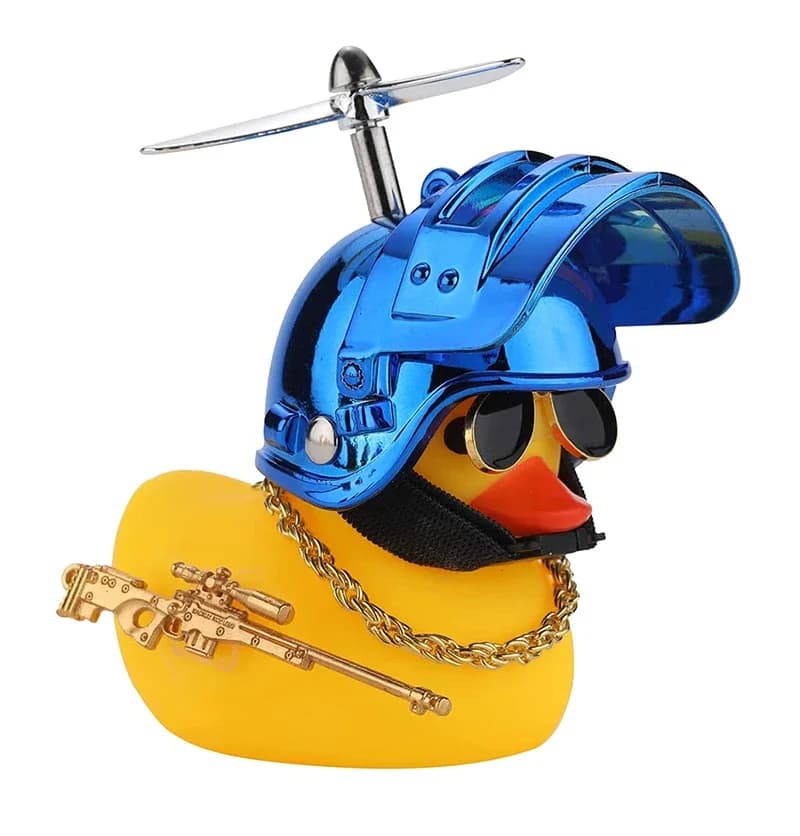 Jouet de canard en caoutchouc avec casque d'hélice, canard jaune noir et rose, décorations de planch