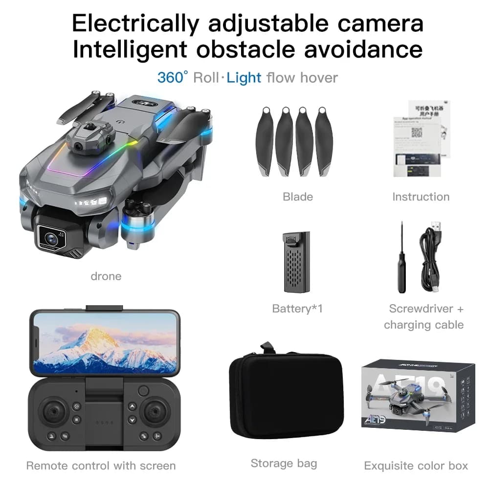 Drone AE19 avec évitement intelligent des obstacles, caméra aérienne haute définition 720p réglable