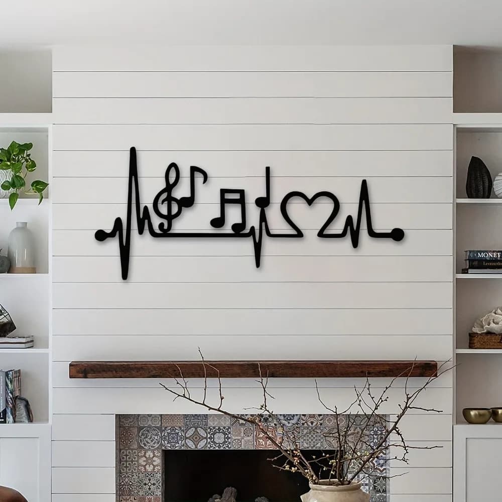 Art mural en métal avec musique d'électrocardiogramme, conception d'amour de rythme de cœur pour les