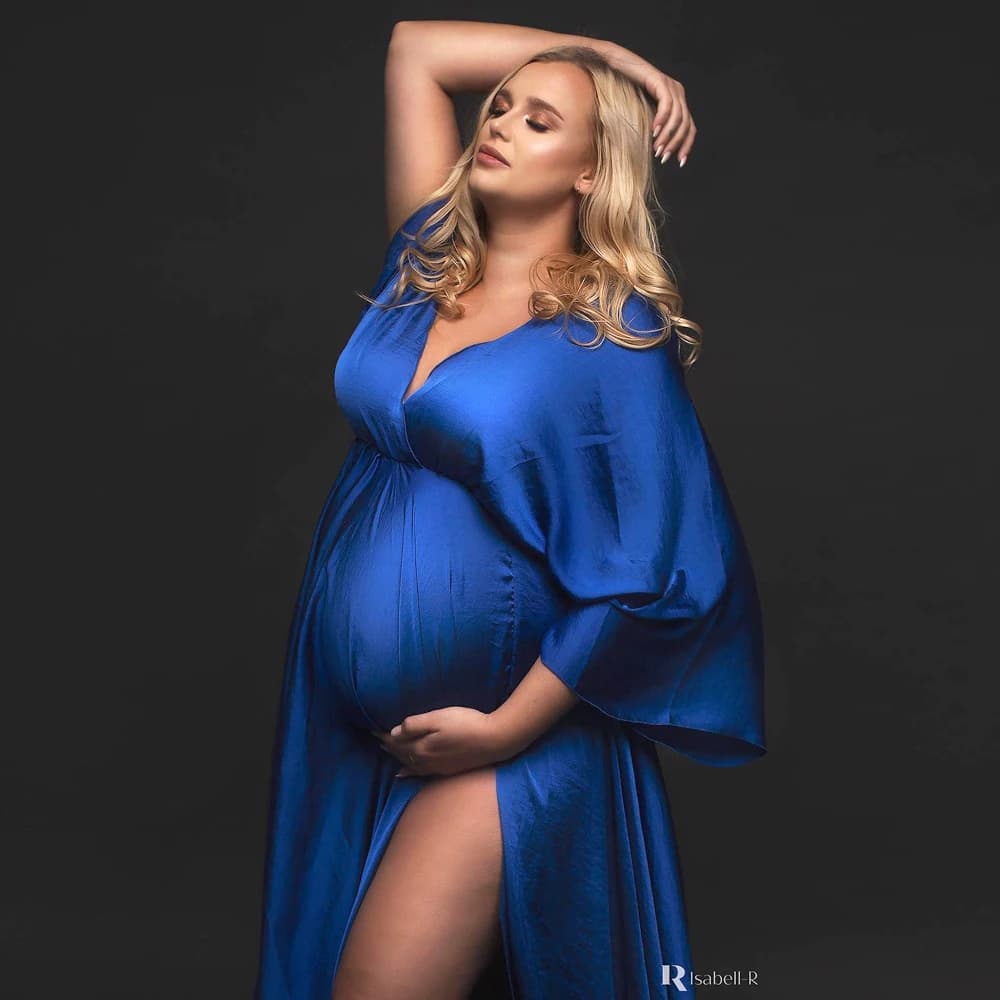 Robe de photographie de maternité élégante en Satin doux, en mousseline de soie, à manches longues,
