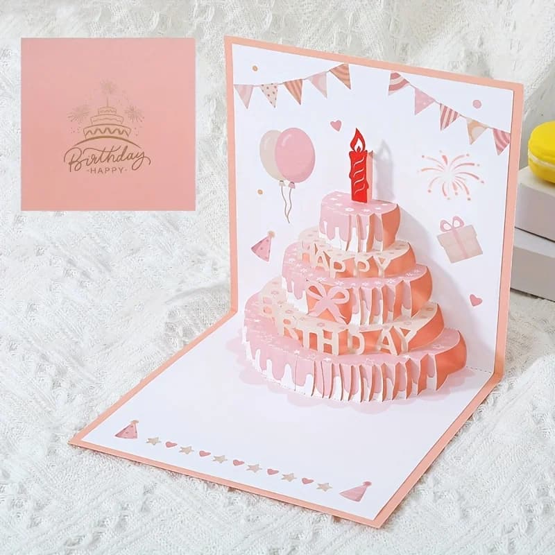 1 carte de vœux d'anniversaire avec un design de gâteau 3D, une décoration de fête d'anniversaire co