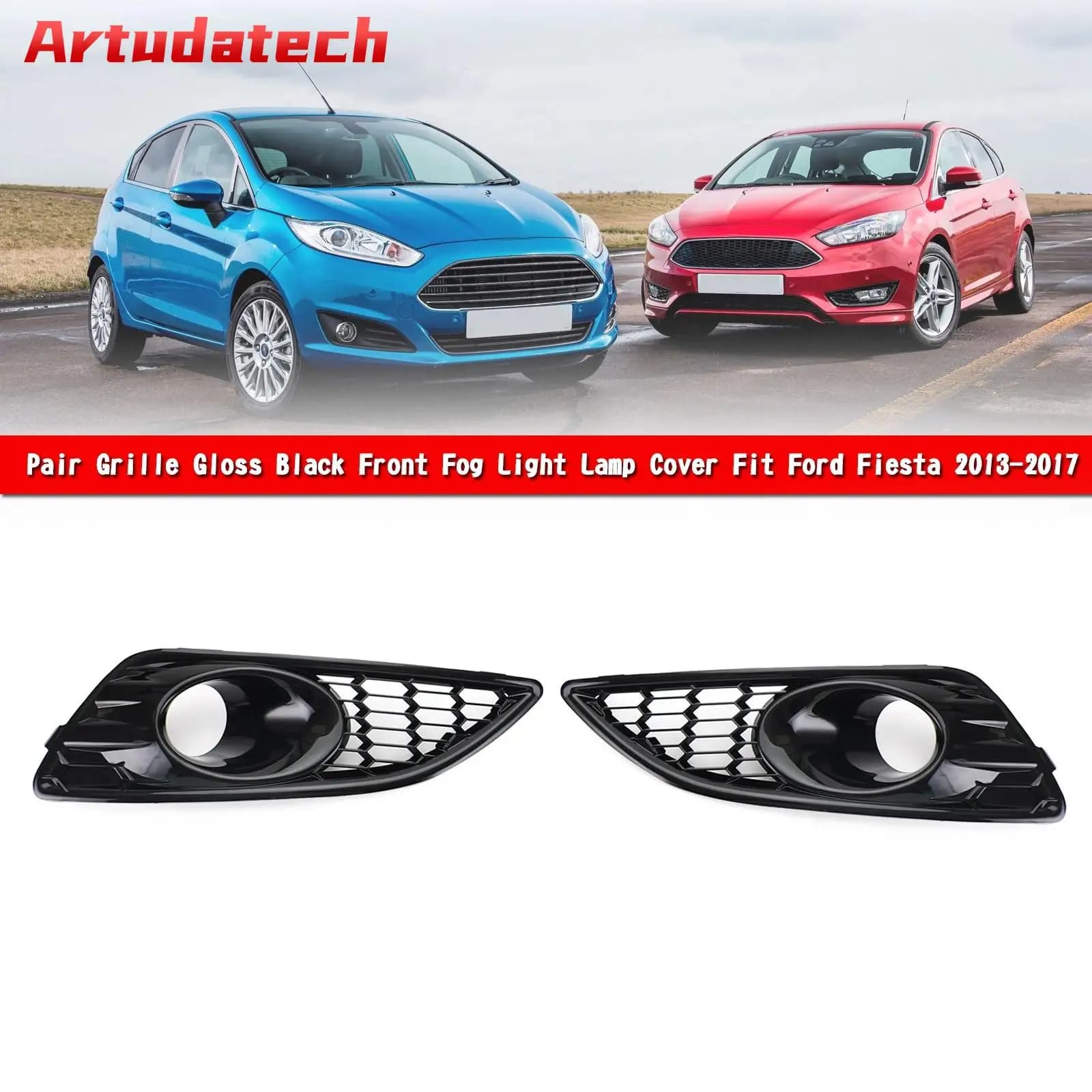 Artudatech paire calandre noir brillant avant antibrouillard couvercle de lampe adapté pour Ford Fie