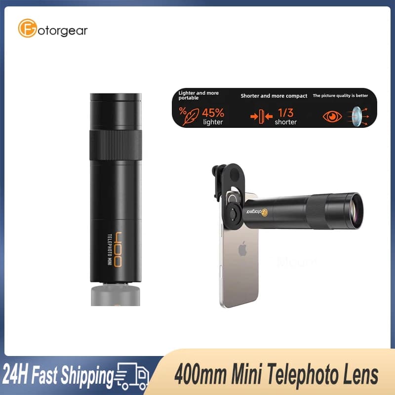 Objectif téléobjectif mini 400 mm Fotorgear 17 mm avec monture T pour iPhone 17 et téléphone portable Xiaomi – Télescope pour concerts et scènes en direct