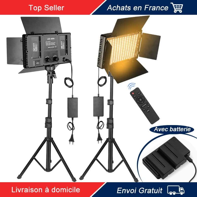 Nagnahz U800+ LED Video Light Photo Studio Lampe Bicolore 2500K-8500k Dimmable avec Trépied Télécommande pour Enregistre