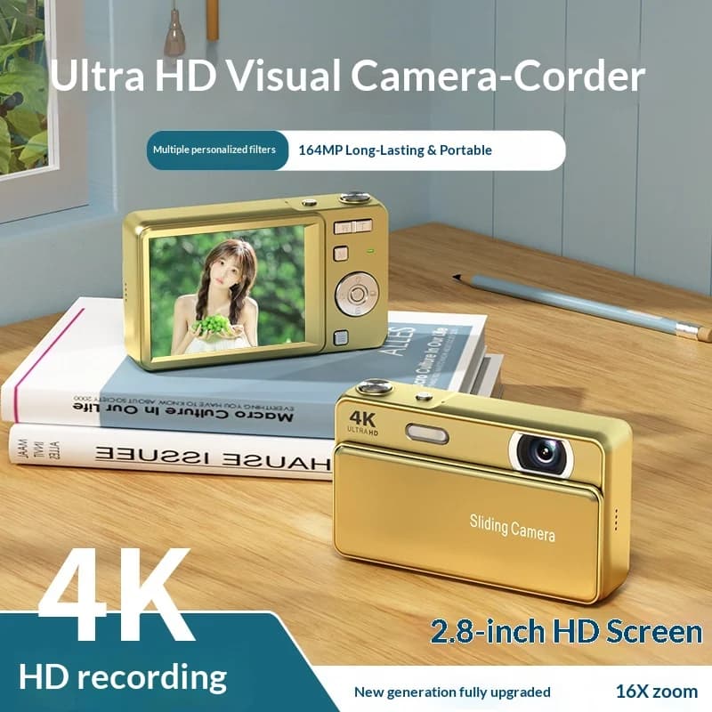 Appareil photo numérique 4K 64MP avec zoom 16x, autofocus, flash, écran 2,8 pouces, appareil photo compact portable pour étudiants et voyages