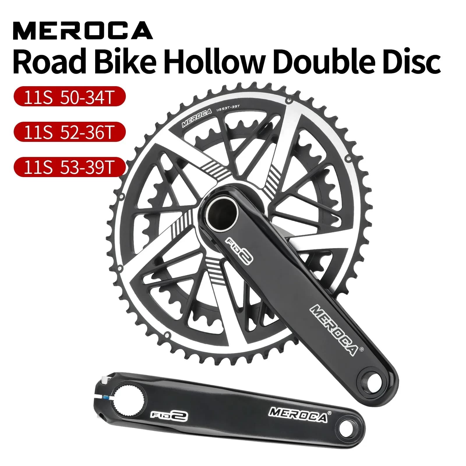 Manivelle de vélo de route MEROCA, double disque denté 50T-34T/52T-36T/53T-39T 170MM en alliage d'aluminium, compatible 9/10/11/12 vitesses