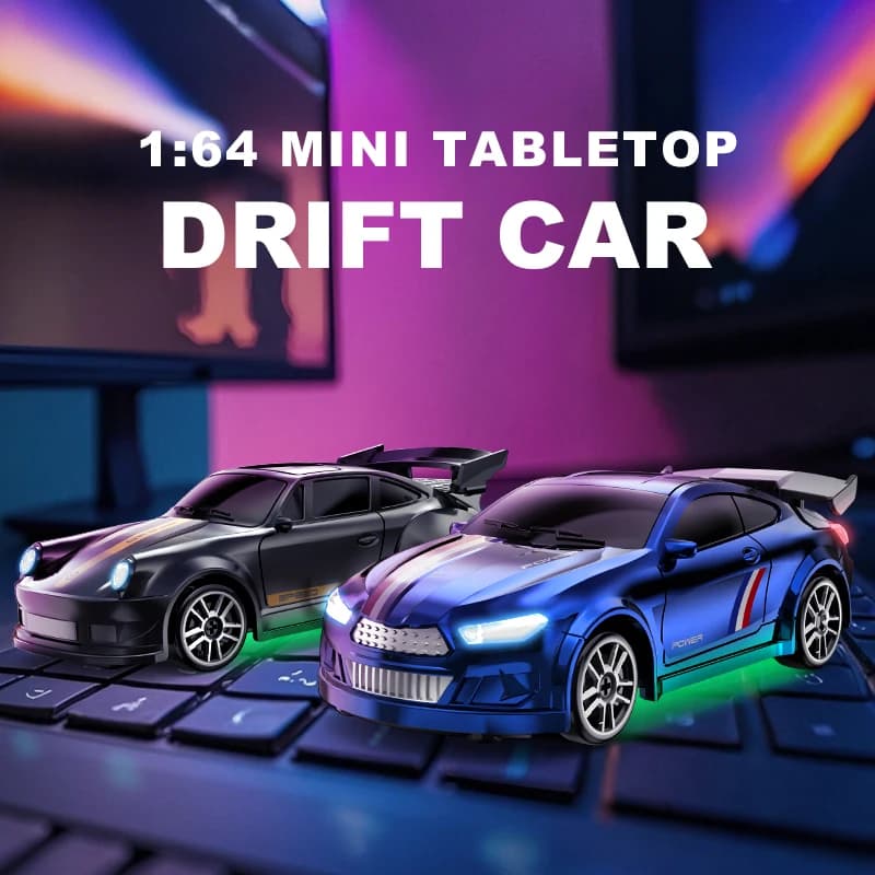 1: 64 Voiture à dérive de bureau à quatre roues motrices, mini jouet de course à proportion complète avec batterie rechargeable, cadeau de vacances pour enfants
