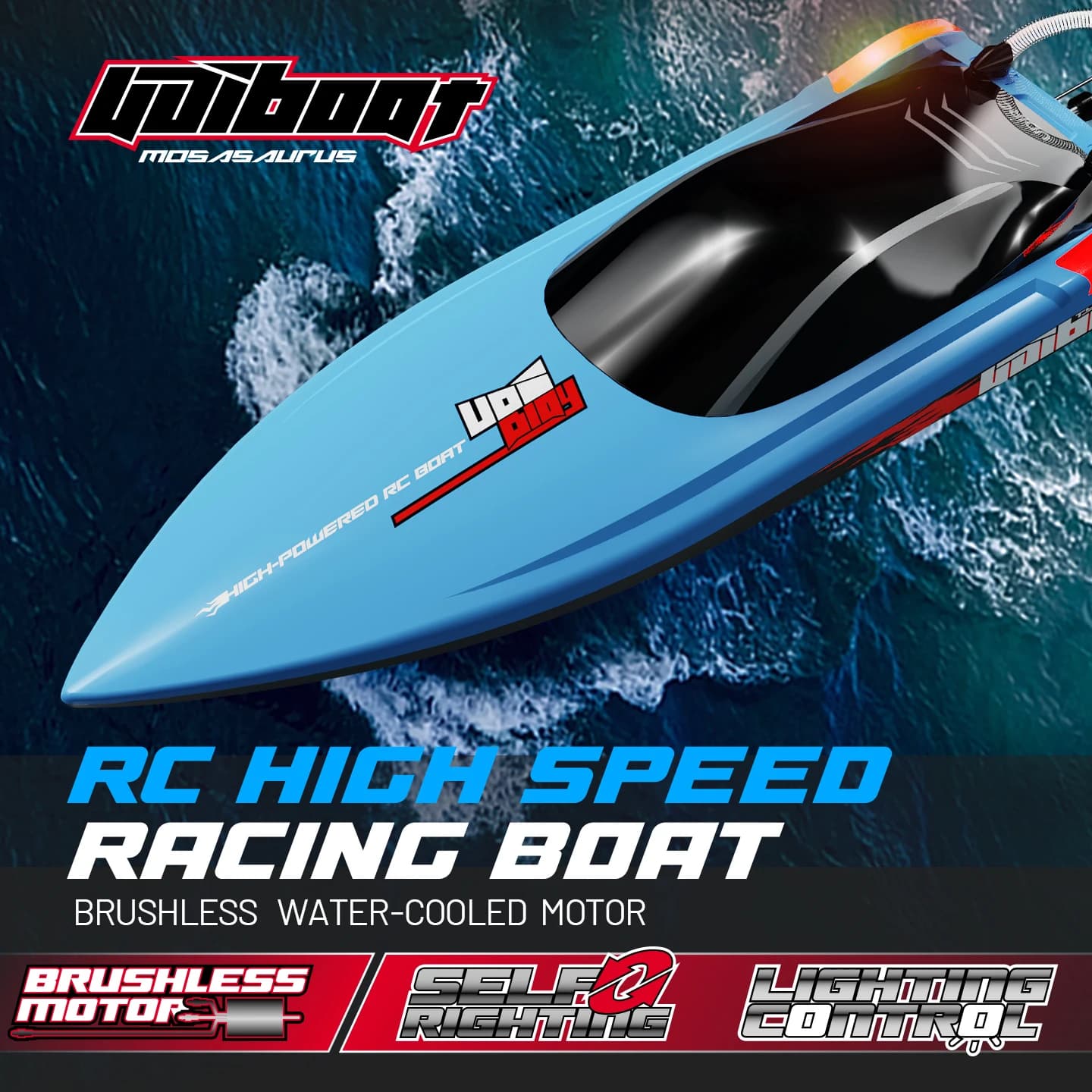 Bateau de course RC haute vitesse UDIRC UDI025 avec moteur brushless, auto-redressant et coque étanche pour lac, piscine, divertissement aquatique en extérieur