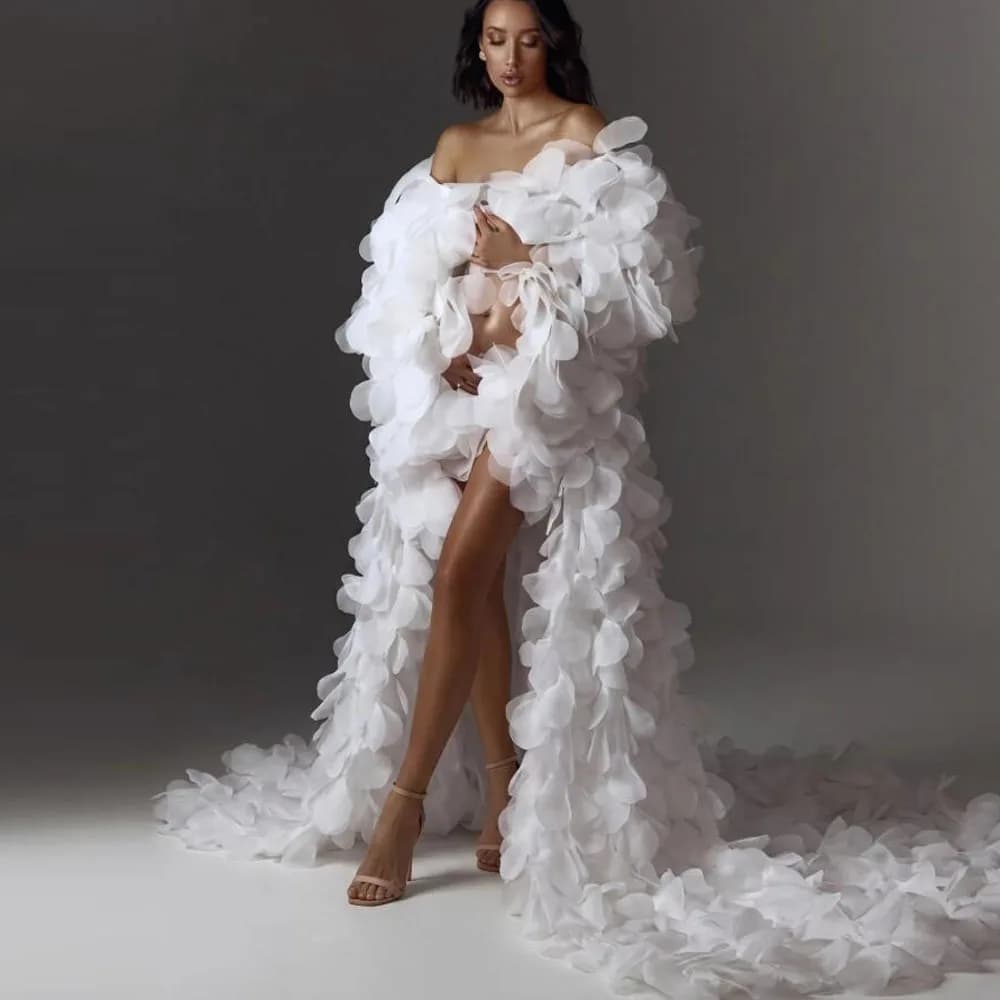 Superbe robe de maternité longue blanche à fleurs pour séances photo, veste de mariée de luxe, manteau pour femme, disponible en plusieurs couleurs