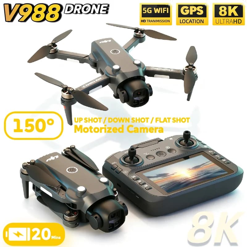 NOUVEAU pour Drone Caméra V988 Authentique 8K Professionnel 4K avec Écran Moins de 249g Télécommande Quadricoptère RC Brushless Jouets