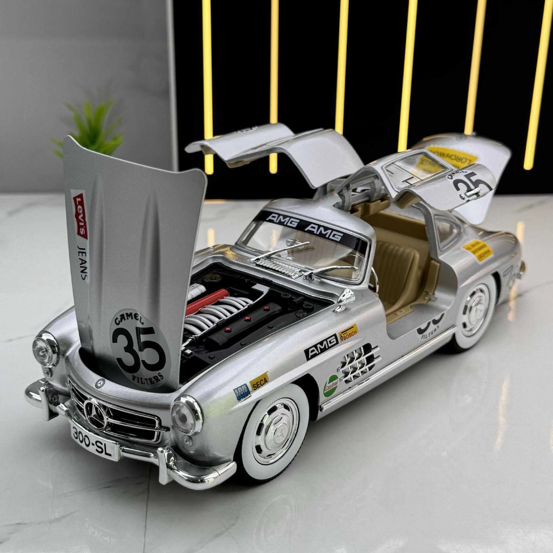Modèle de voiture de sport en alliage Benzs 300SL, Version piste 1:24, véhicules de course en métal moulé, modèle de voiture, son et lumière, jouet pour enfants, cadeau