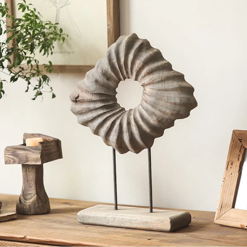 Sculpture en bois irrégulière Wabi-Sabi faite à la main, décoration d'entrée rustique en bois massif, ornement d'accent de pièce Vintage
