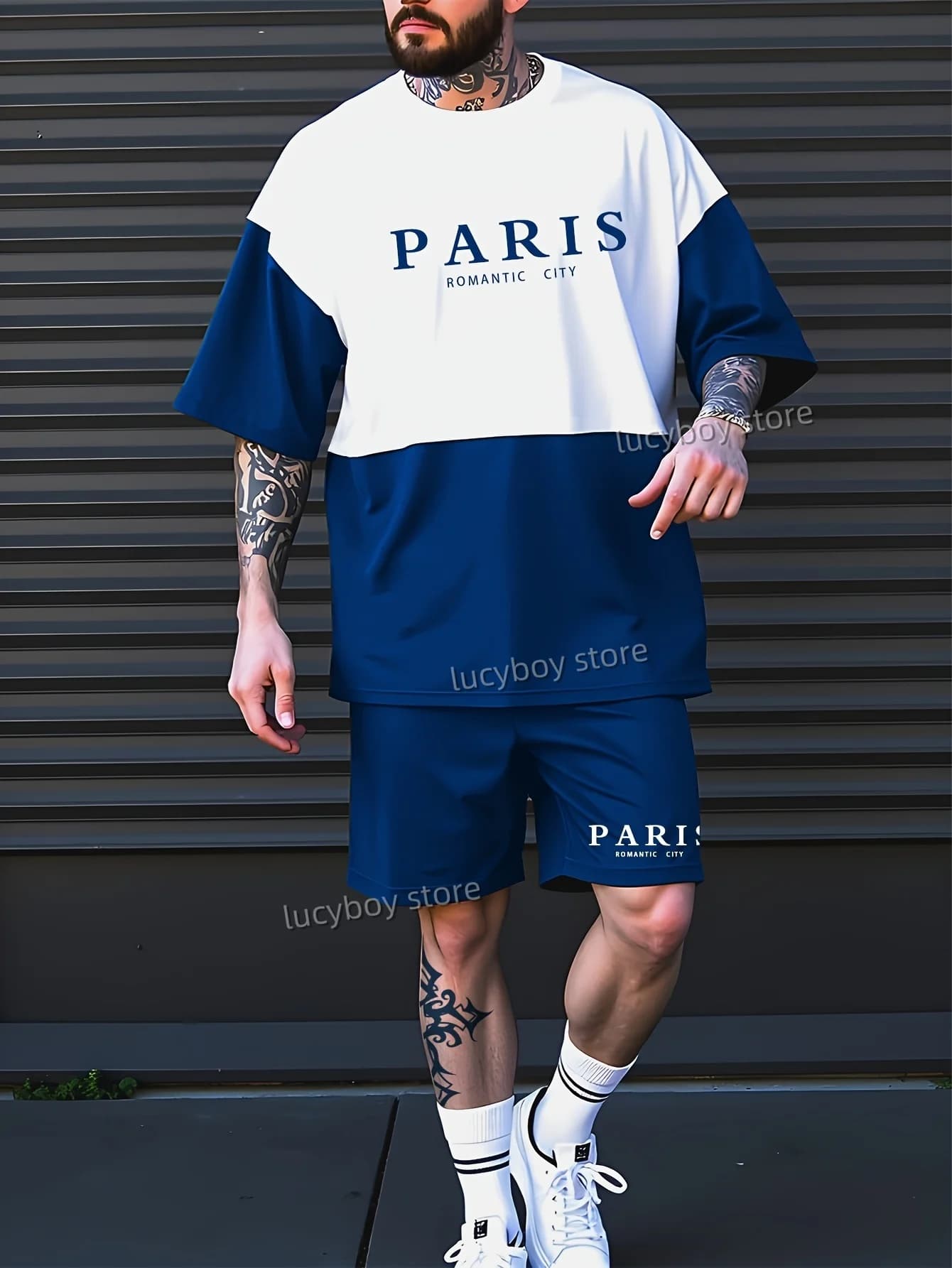 ROMANTIC CITY-T-shirt de sport imprimé et ensemble d'objectifs imbibés pour hommes, tenue de survêtement de luxe pour hommes, vêtements d'été respirants, ensemble 2 pièces