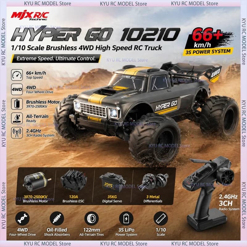 MJX HYPER GO 10210 1/10 RC 4WD Monster Truck tout-terrain à grande vitesse avec moteur brushless