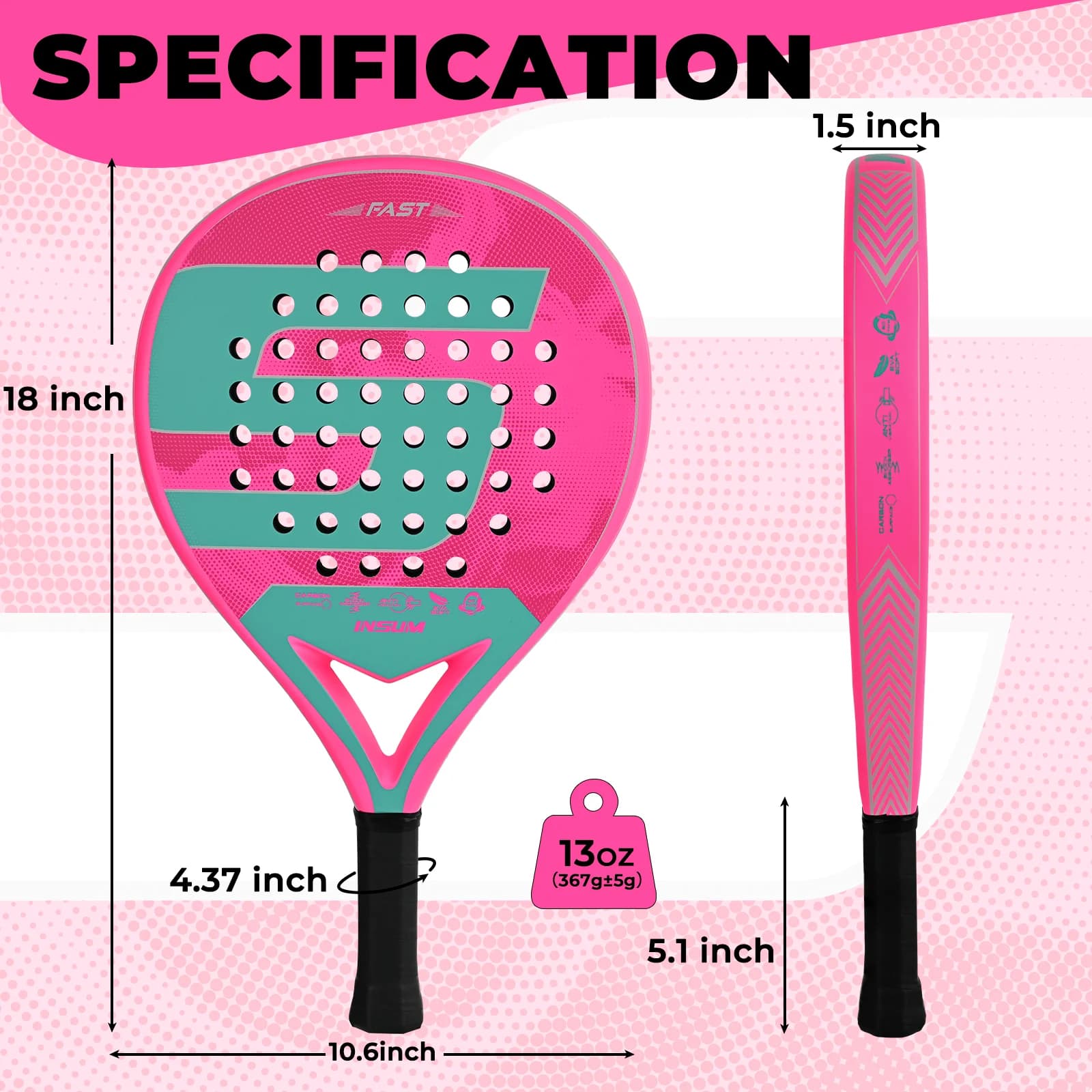 Raquette de Padel INSUM Surface en Fiber de carbone avec noyau de mousse flexible à mémoire EVA raquette de Tennis raquette de pagaie légère