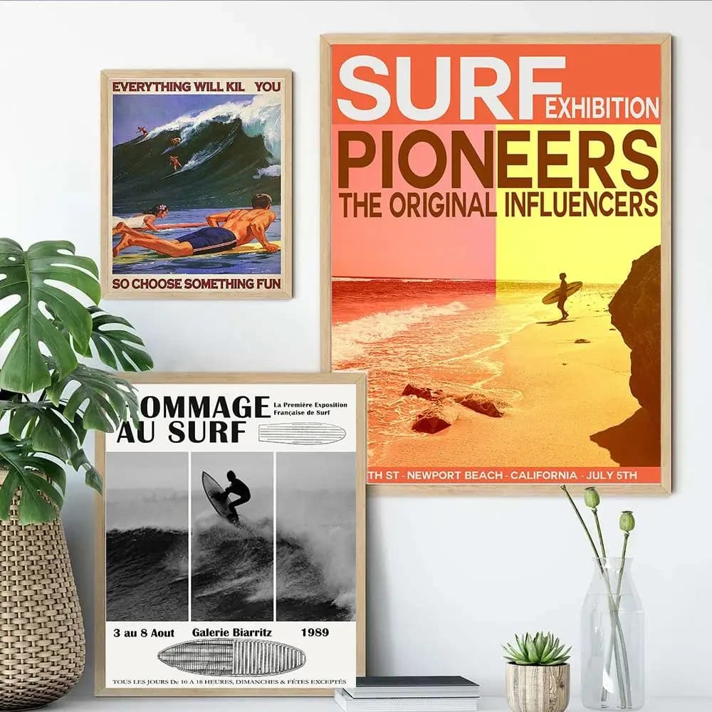 Biarritz – affiche d'exposition de Surf, toile noire et blanche, Art mural nordique, imprimés de plage, décor de salon, image murale moderne