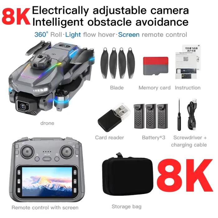 Drone GPS AE19 4,3" LCD 8K/4K double caméra 360 ° Évitement d'obstacles 3 Options de batterie Quad